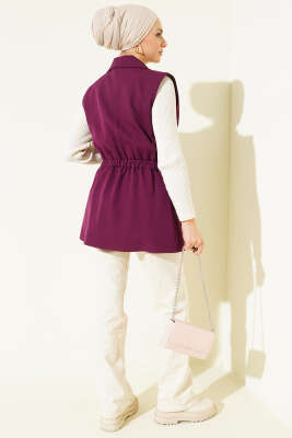 Kruvaze Yaka Kemerli Yelek Mor - Yelek