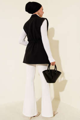 Kruvaze Yaka Kemerli Yelek Siyah - Yelek