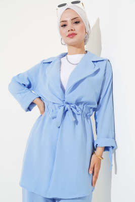 Kruvaze Yaka Keten İkili Takım Mavi - İKİLİ TAKIM