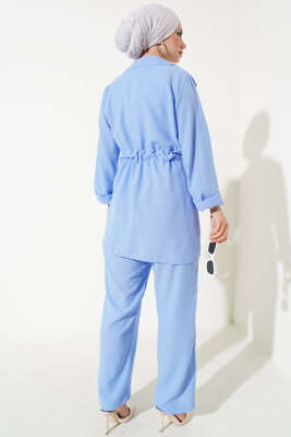 Kruvaze Yaka Keten İkili Takım Mavi - İKİLİ TAKIM