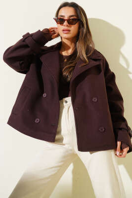 Kruvaze Yaka Kısa Kaban Kahve 