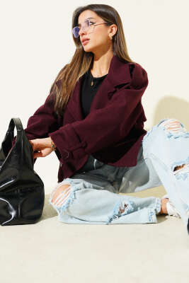 Kruvaze Yaka Kısa Kaban Mürdüm - LEVURE