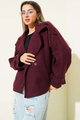 Kruvaze Yaka Kısa Kaban Mürdüm - Kadın Giyim Modelleri