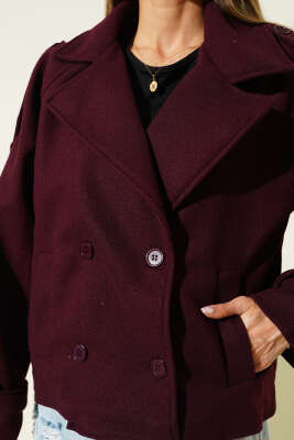 Kruvaze Yaka Kısa Kaban Mürdüm - Kadın Giyim Modelleri