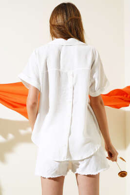 Kruvaze Yaka Kısa Kol Bluz Beyaz - Kadın Giyim Modelleri