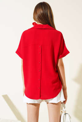 Kruvaze Yaka Kısa Kol Bluz Kırmızı - Kadın Giyim Modelleri
