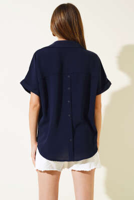 Kruvaze Yaka Kısa Kol Bluz Lacivert - Kadın Giyim Modelleri