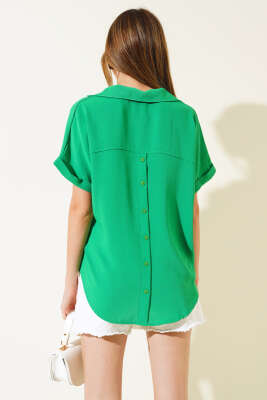 Kruvaze Yaka Kısa Kol Bluz Yeşil - Kadın Giyim Modelleri