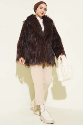 Kruvaze Yaka Kürklü Mont Acı Kahve - Mont