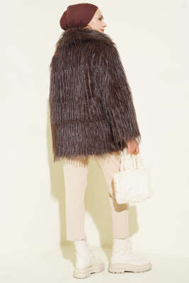 Kruvaze Yaka Kürklü Mont Acı Kahve - Mont