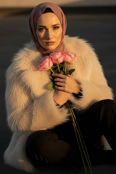 Kruvaze Yaka Kürklü Mont Bej - Mont