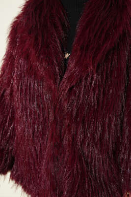 Kruvaze Yaka Kürklü Mont Bordo - Mont