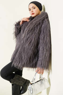 Kruvaze Yaka Kürklü Mont Füme - BERAT TEKSTİL
