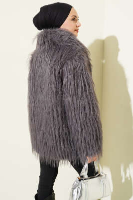 Kruvaze Yaka Kürklü Mont Füme - Mont