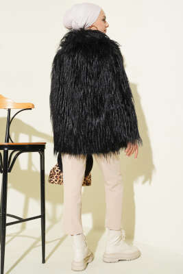 Kruvaze Yaka Kürklü Mont Siyah - Mont