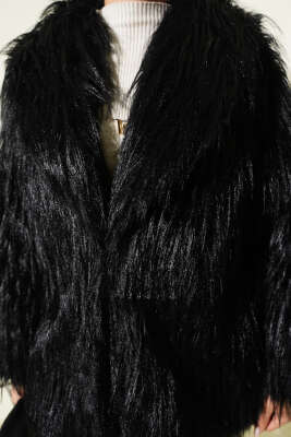 Kruvaze Yaka Kürklü Mont Siyah - Mont