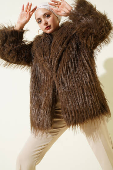 Kruvaze Yaka Kürklü Mont Vizon - Mont