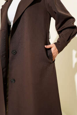 Kruvaze Yaka Kuşak Detaylı Trençkot Kahve - Trençkot