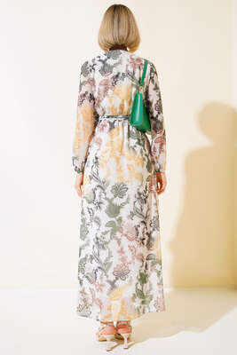 Kruvaze Yaka Kuşaklı Elbise Haki - Kadın Giyim Modelleri