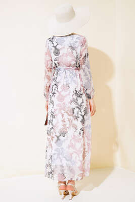 Kruvaze Yaka Kuşaklı Elbise Pudra - Kadın Giyim Modelleri