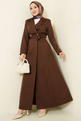Kruvaze Yaka Kuşaklı Uzun Kap Kahve - BERAT TEKSTİL