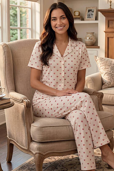 Kruvaze Yaka Mini Kalpli Pijama Takımı Pembe - Pijama