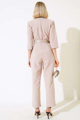 Kruvaze Yaka Pileli Tulum Taş - Kadın Giyim Modelleri