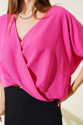 Kruvaze Yaka Salaş Bluz Fuşya - Kadın Giyim Modelleri