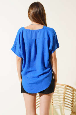 Kruvaze Yaka Salaş Bluz Saks - Kadın Giyim Modelleri