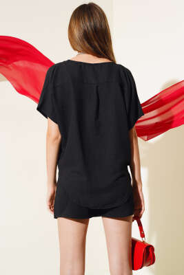 Kruvaze Yaka Salaş Bluz Siyah - Kadın Giyim Modelleri