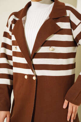 Kruvaze Yaka Salaş Triko İkili Takım Kahve Bej - Triko İkili Takım