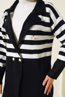 Kruvaze Yaka Salaş Triko İkili Takım Siyah Kemik - Triko İkili Takım