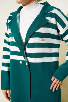 Kruvaze Yaka Salaş Triko İkili Takım Zümrüt Kemik - Triko İkili Takım