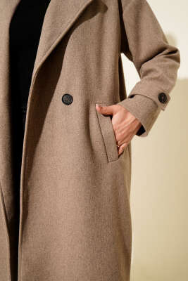 Kruvaze Yaka Uzun Kaşe Kaban Vizon - Kaban