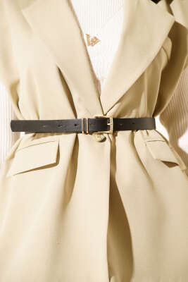 Kruvaze Yaka Vatkalı Kemerli Yelek Çağla Yeşili - Yelek