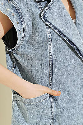 Kruvaze Yaka Zımbalı Kot Ceket Kot Mavisi - Kadın Giyim Modelleri