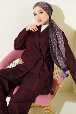 Kruvaze Yandan Bağlamalı Kot İkili Takım Bordo - İkili Takım