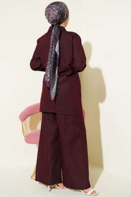 Kruvaze Yandan Bağlamalı Kot İkili Takım Bordo - İkili Takım