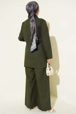 Kruvaze Yandan Bağlamalı Kot İkili Takım Haki - İkili Takım