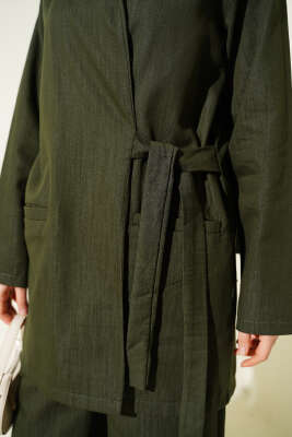 Kruvaze Yandan Bağlamalı Kot İkili Takım Haki - İkili Takım