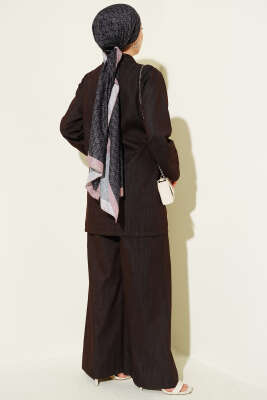 Kruvaze Yandan Bağlamalı Kot İkili Takım Kahve - İkili Takım