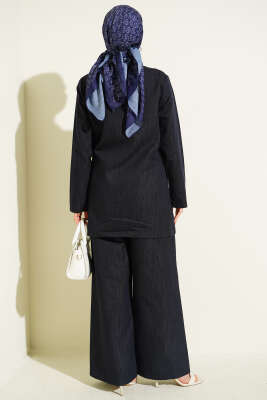 Kruvaze Yandan Bağlamalı Kot İkili Takım Lacivert - İkili Takım