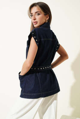 Kruzvaze Yaka Kuşaklı Ceket Lacivert - Kadın Giyim Modelleri