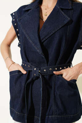 Kruzvaze Yaka Kuşaklı Ceket Lacivert - Kadın Giyim Modelleri