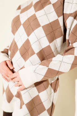 Küçük Baklava Desenli Triko Tunik Bej - Tunik