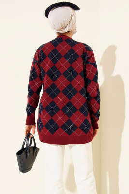 Küçük Baklava Desenli Triko Tunik Bordo - Tunik