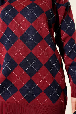 Küçük Baklava Desenli Triko Tunik Bordo - Tunik