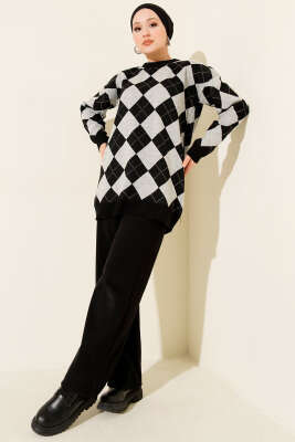 Küçük Baklava Desenli Triko Tunik Gri - Tunik