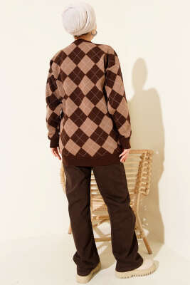 Küçük Baklava Desenli Triko Tunik Kahve - Tunik