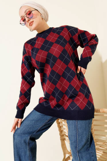 Küçük Baklava Desenli Triko Tunik Lacivert - Tunik